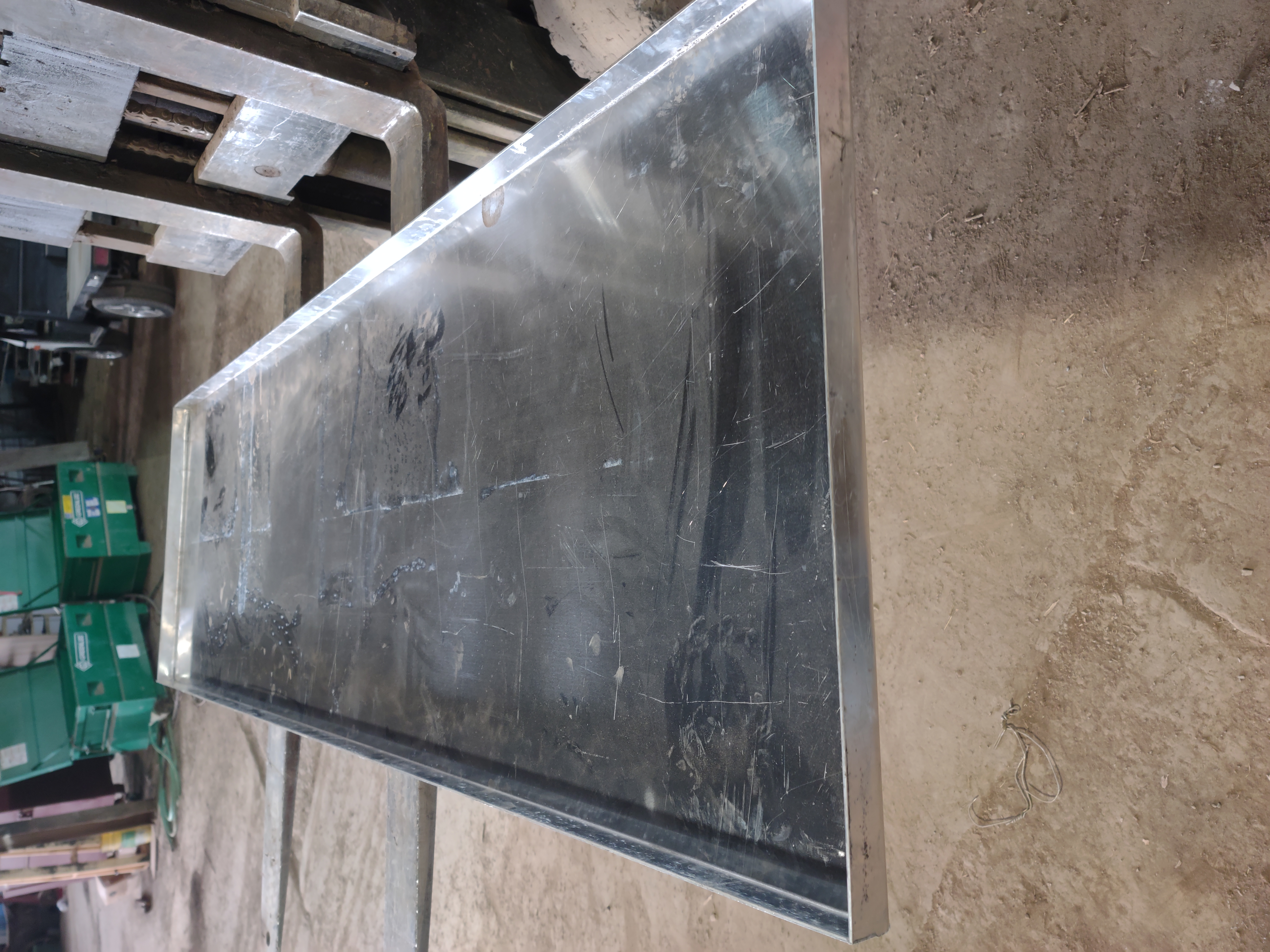 Fabricated aluminum pan with welded seams, made in the shop